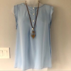 Pale Blue Flutter Sleeve Chiffon Blouse